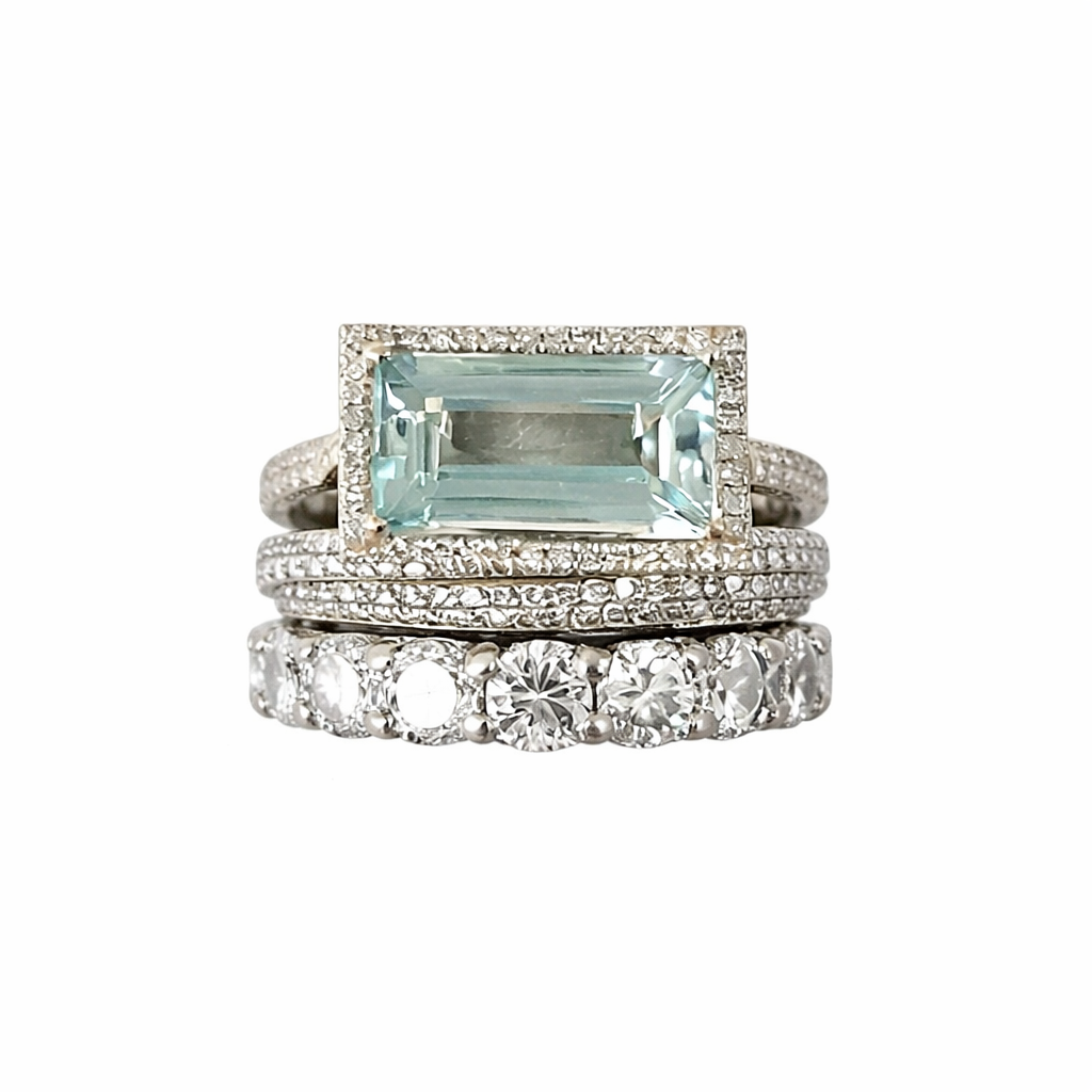 Vintage Silver Turquoise Glass Ring Set