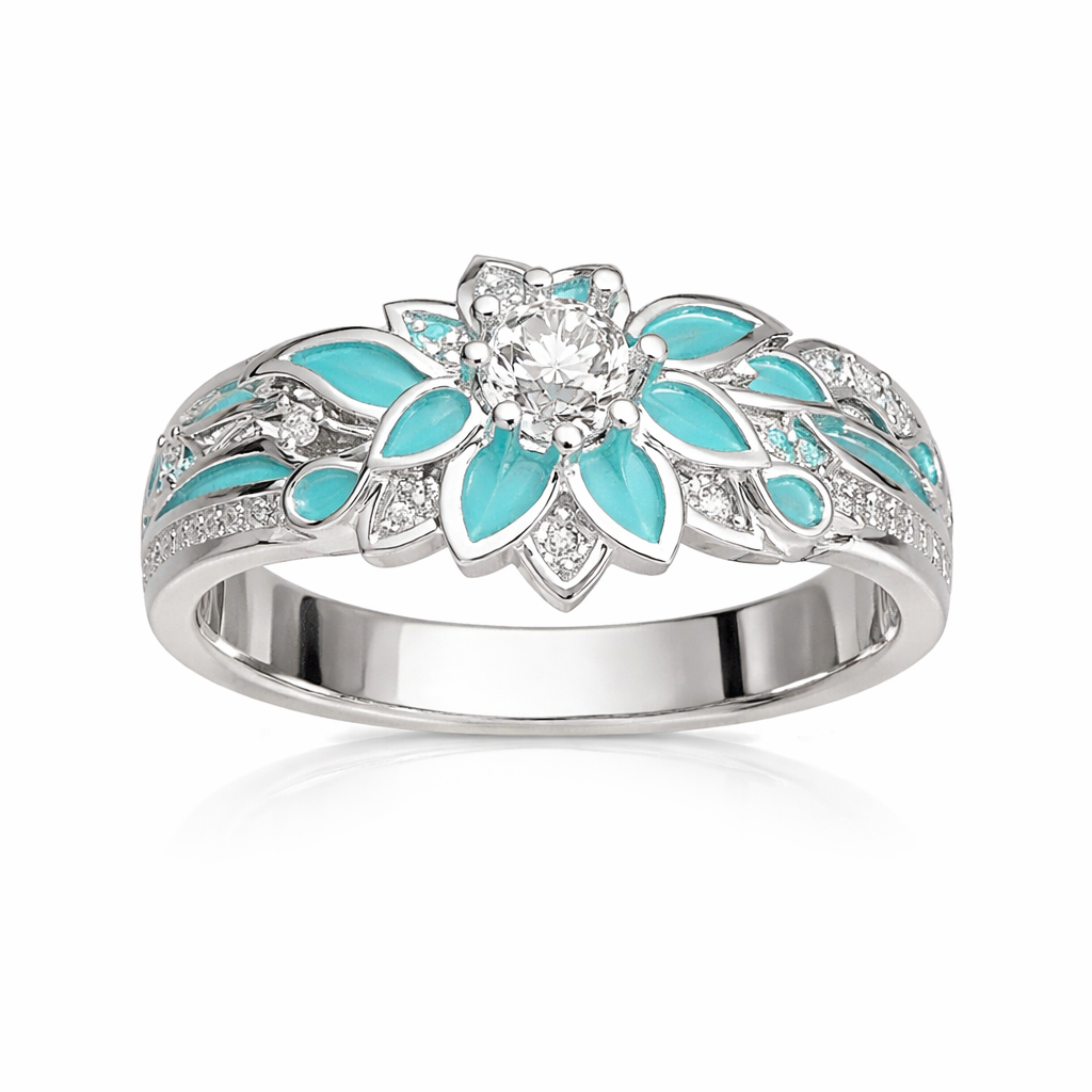 Elegant Turquoise Flower Crystal Ring