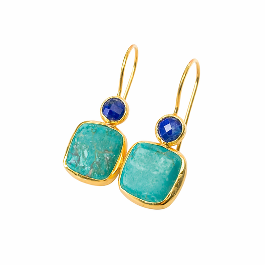 Fashionable Square Inlaid Turquoise  Earrings