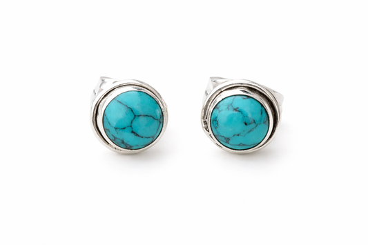 Antique Round Turquoise Stone Stud Earrings
