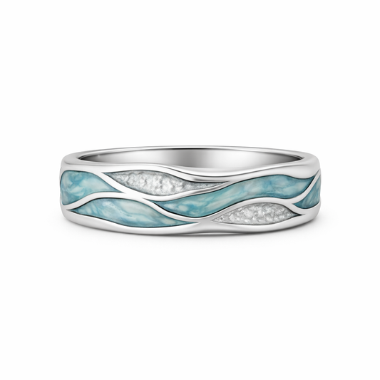 Elegant Turquoise Silver Waves Ring