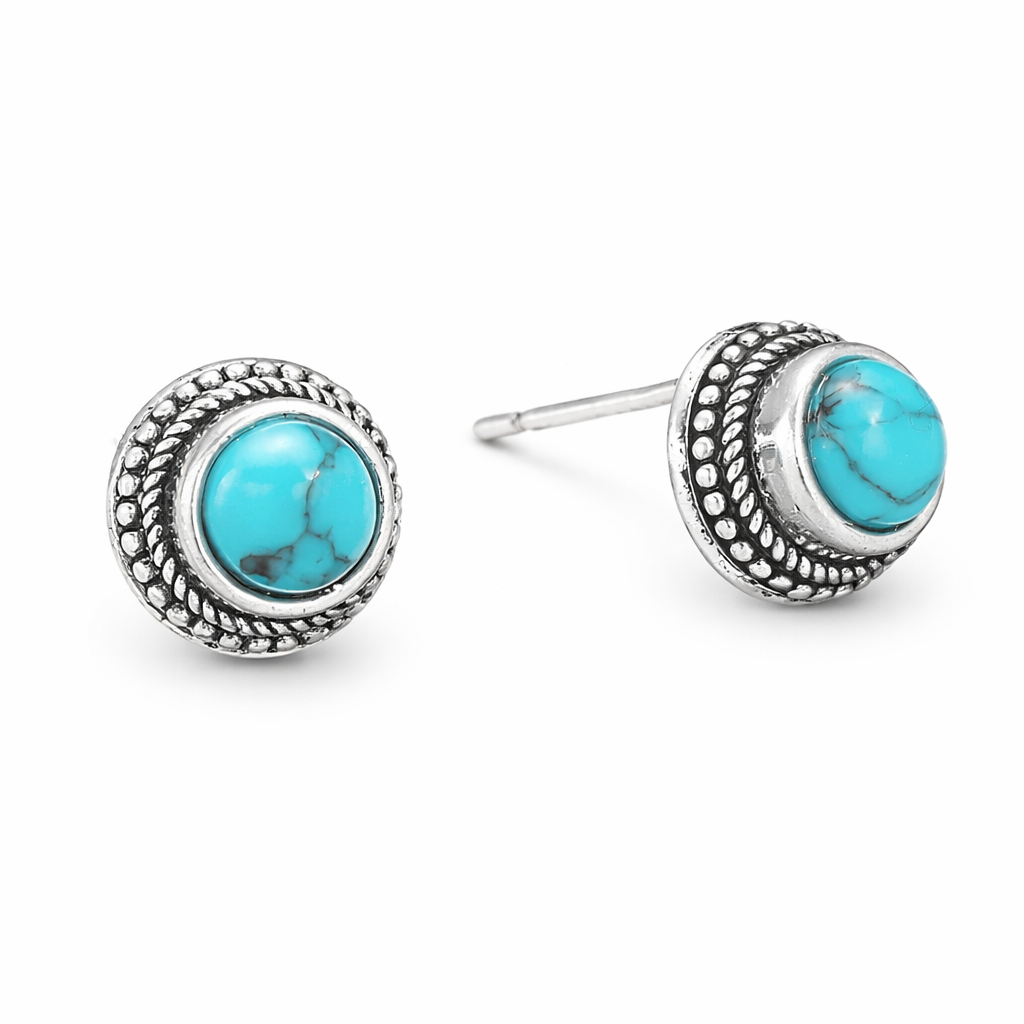 Vintage Bohemian Imitation Turquoise Stud Earrings