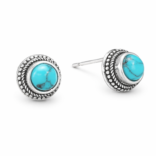 Vintage Bohemian Imitation Turquoise Stud Earrings