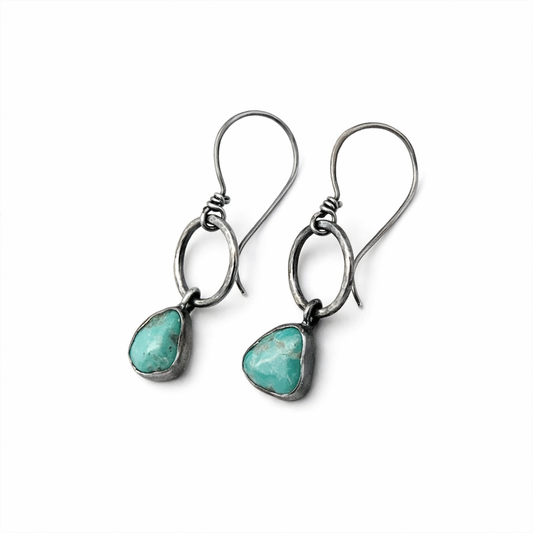 Vintage Turquoise Stone Silver Earrings