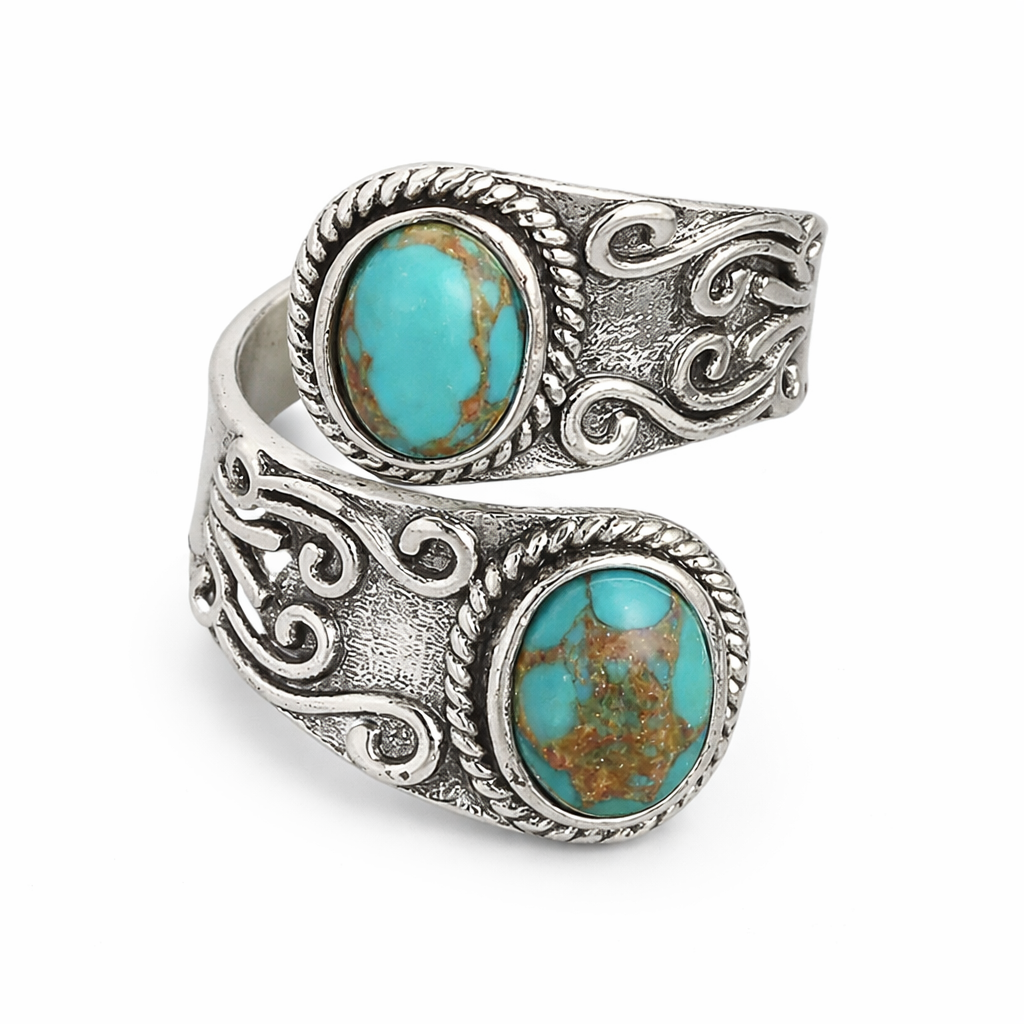 Elegant Vintage Turquoise Cross Band Ring