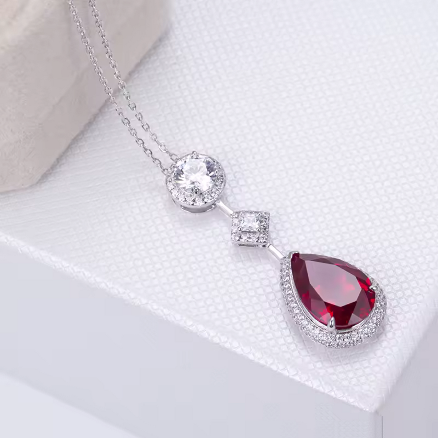 Red Crystal Silver Necklace