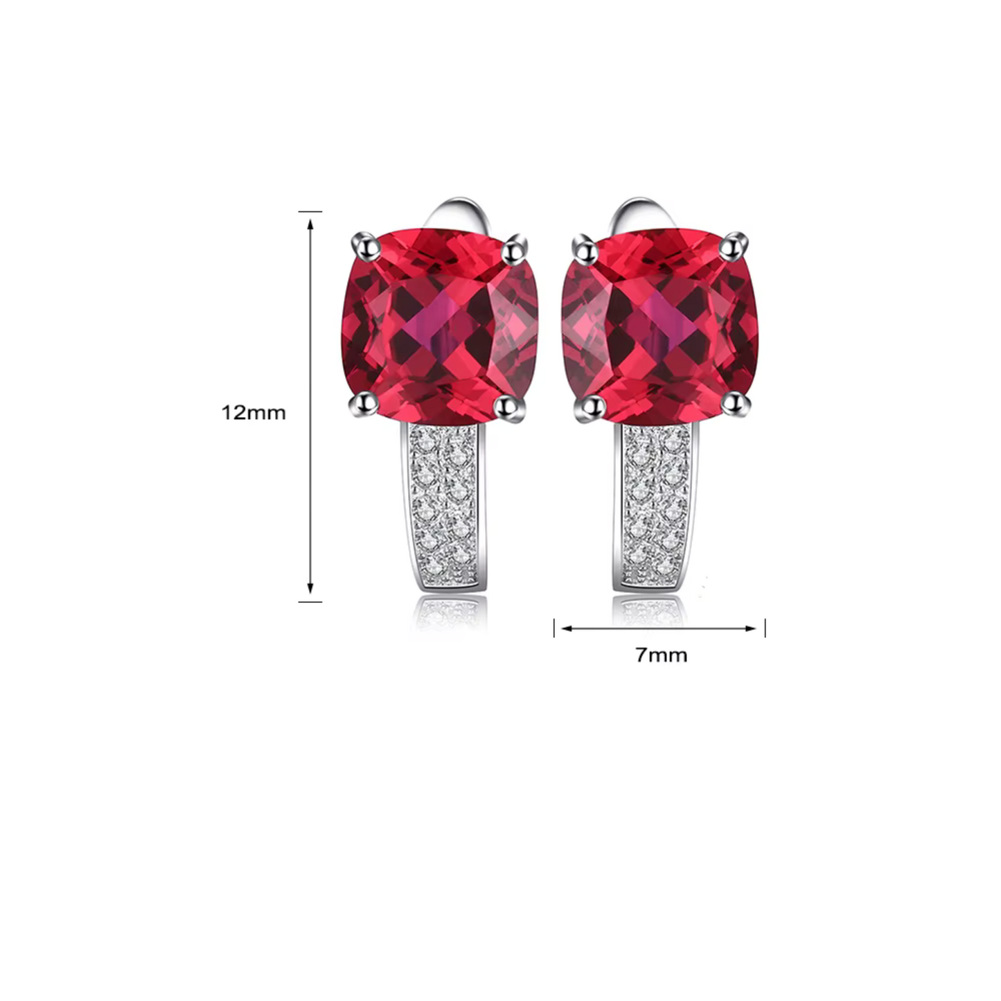 Rhodium-Plated Cushion Ruby Stud Earrings