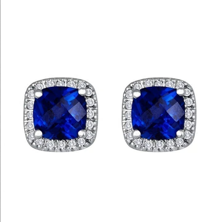 Sapphire Square Stud Earrings | White Gold