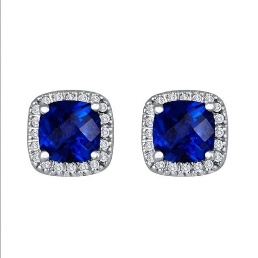 Sapphire Square Stud Earrings | White Gold